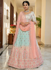 Sky Art Silk Lehenga featuring Thread and Sequins Embroidery and Mirror Work